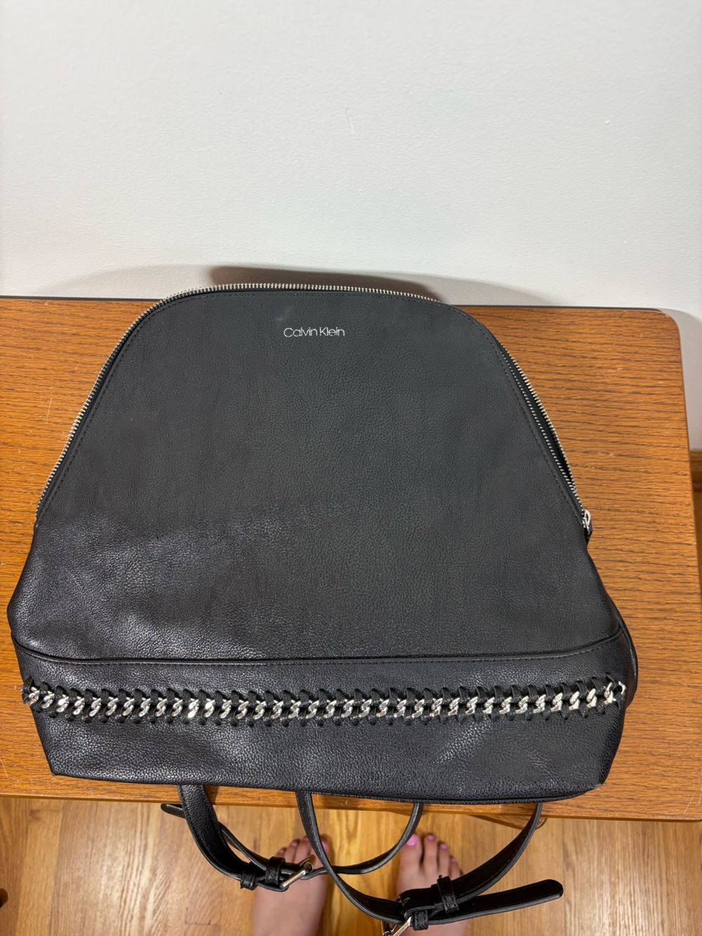 Calvin Klein Black Leather Zip-Top backpack
